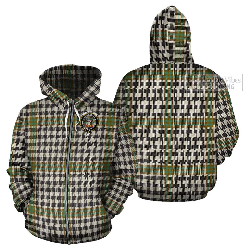 Burns Check Tartan Cotton Hoodie with Family Crest