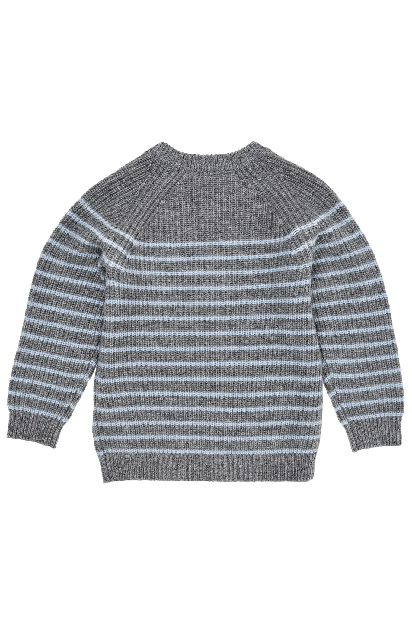 CASHMERE CLASSIC RIB PULLOVER - GREY MEL/DUSTY BLUE STRIPE