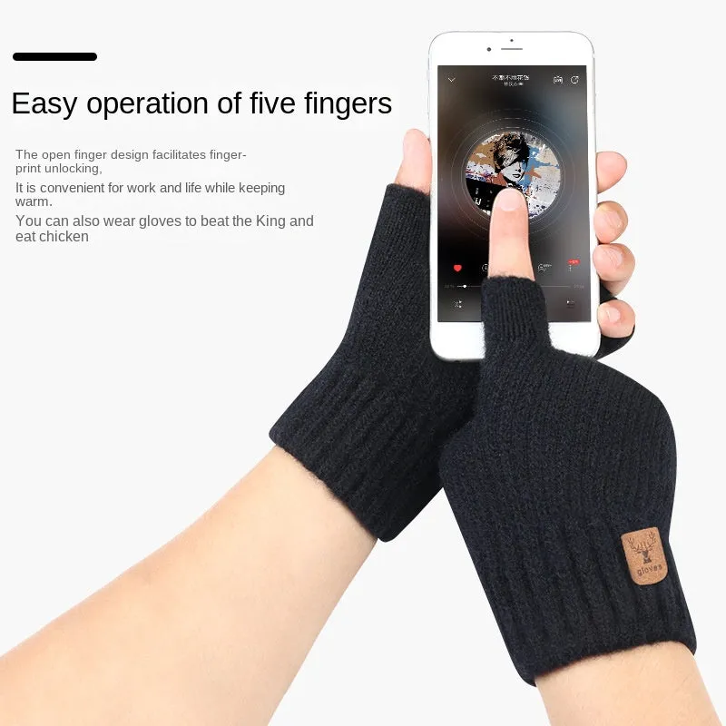 Cashmere Half Finger Stretch Knitted Gloves - Soft, Warm, and Convenient for Winter Outdoor Activities - Elastic, Texting Friendly, and Coldproof for Going Out