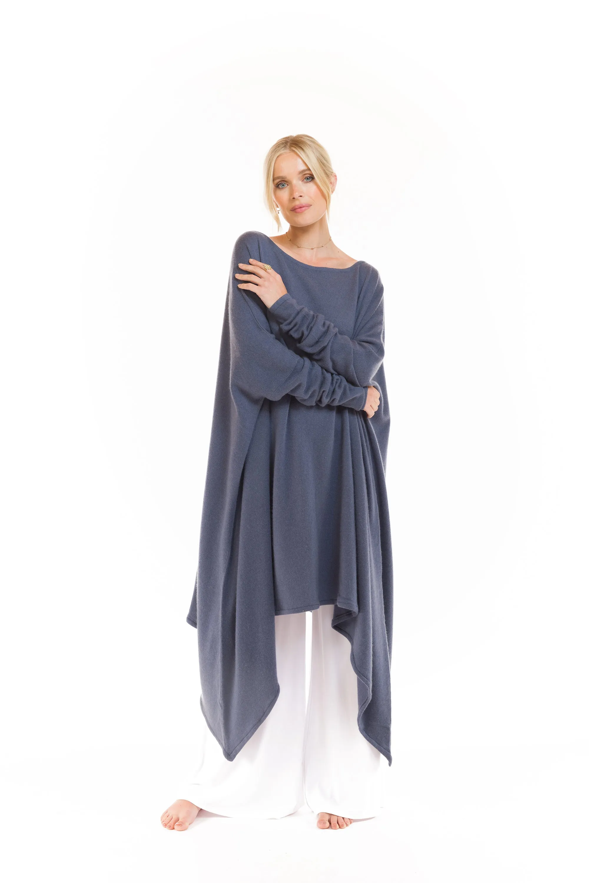 CASHMERE SLOUCHY JUMPER SLATE GREY