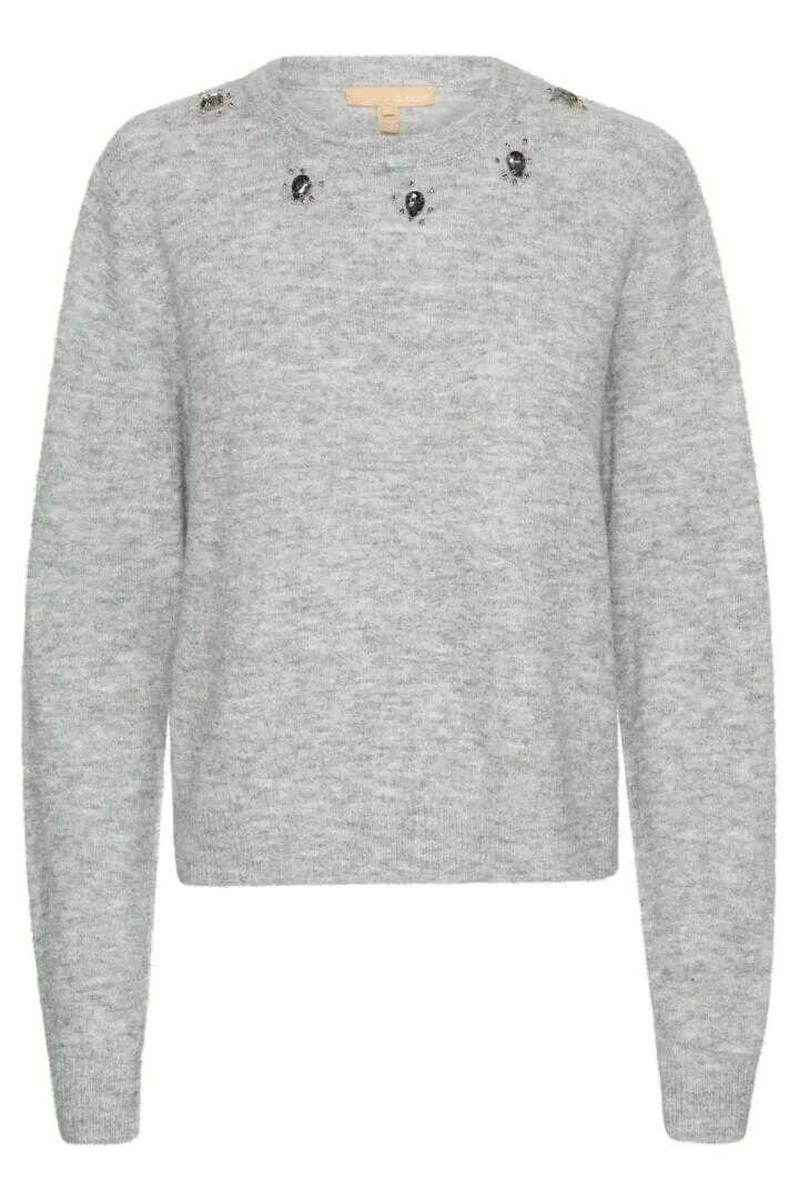 CLASSIC LIGHT GREY DETAIL NECKLINE SWEATER