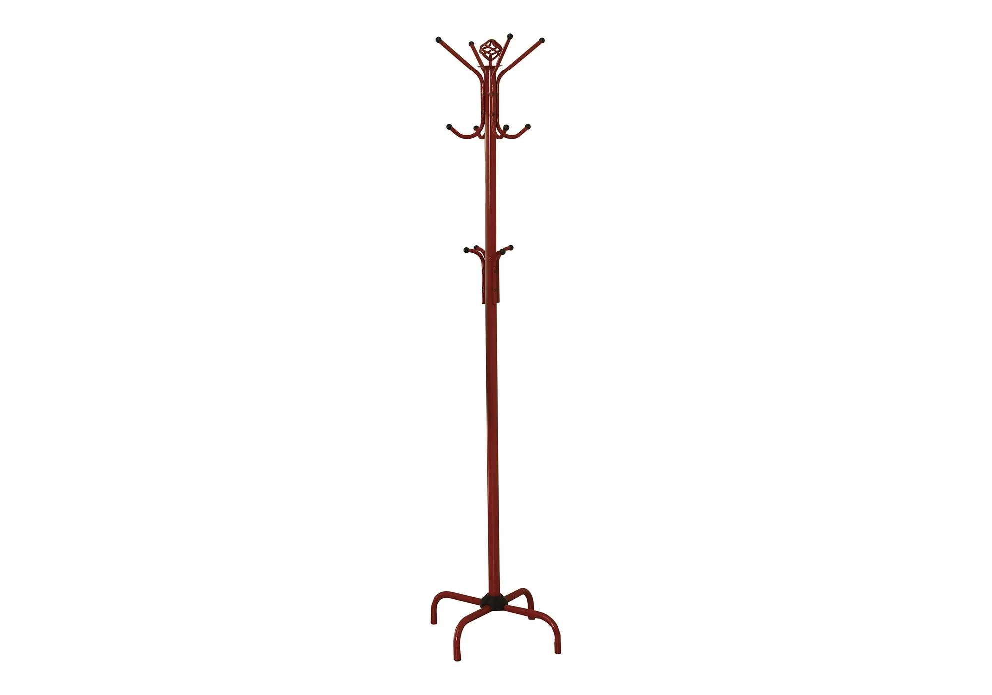 Coat Rack, Hall Tree, Free Standing, 12 Hooks, Entryway, 70"h, Bedroom, Red Metal, Contemporary, Modern