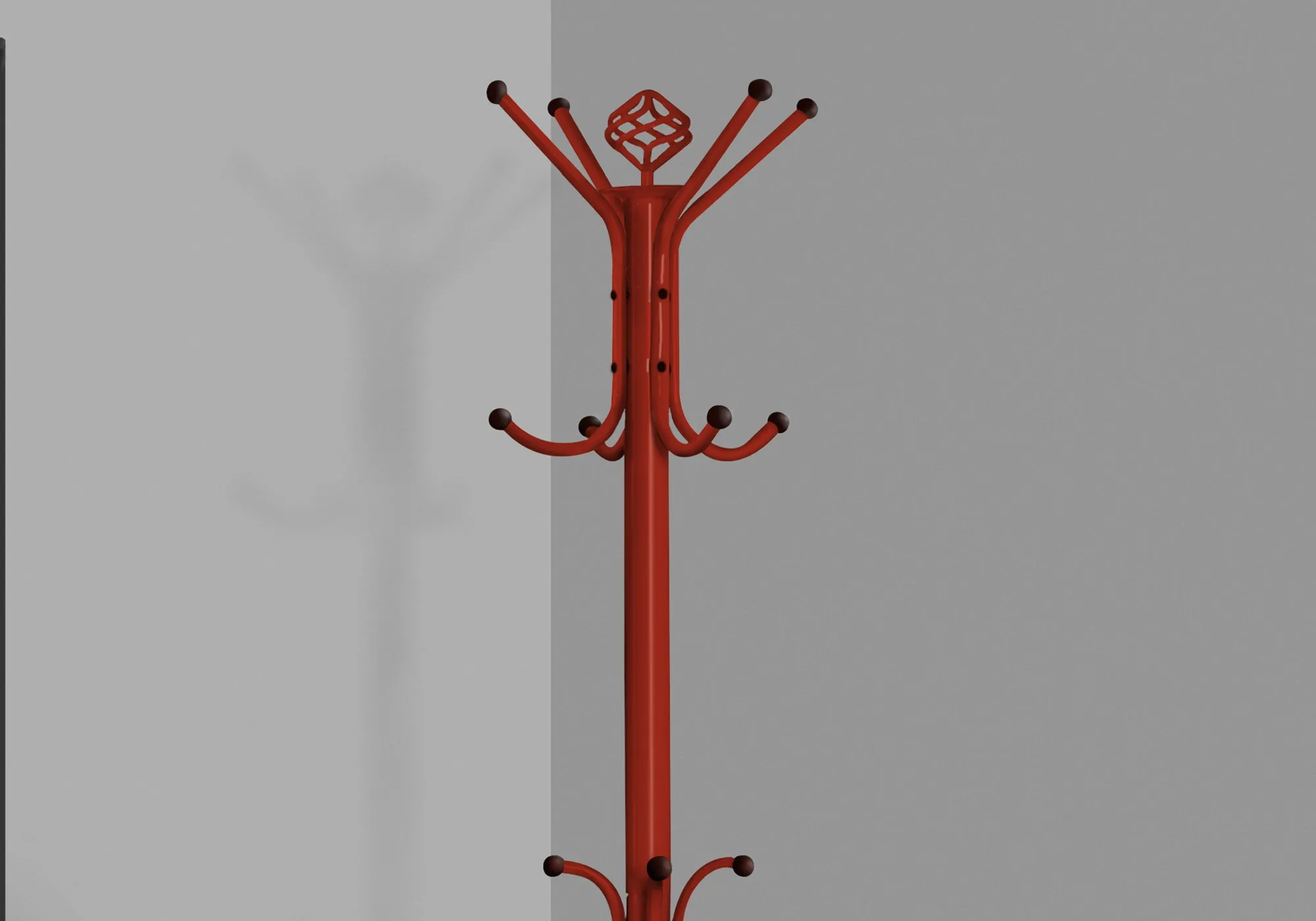 Coat Rack, Hall Tree, Free Standing, 12 Hooks, Entryway, 70"h, Bedroom, Red Metal, Contemporary, Modern