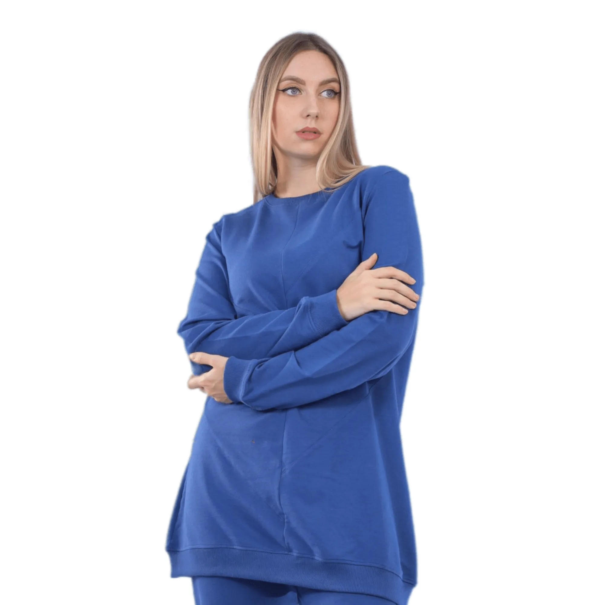 Comfy Long Sweatshirt and Pants Set for Women - Blue