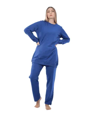 Comfy Long Sweatshirt and Pants Set for Women - Blue