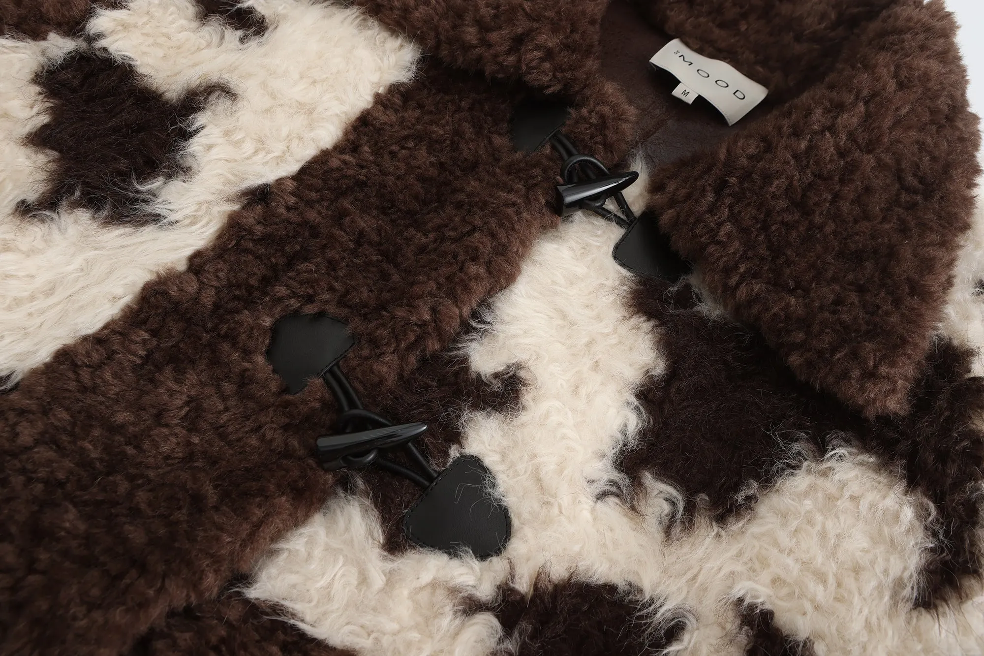 Cow Print Teddy Shearling Duffle Coat - Brown