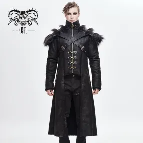 CT150 short front and long back punk fur warm men coat with detachable cape collar