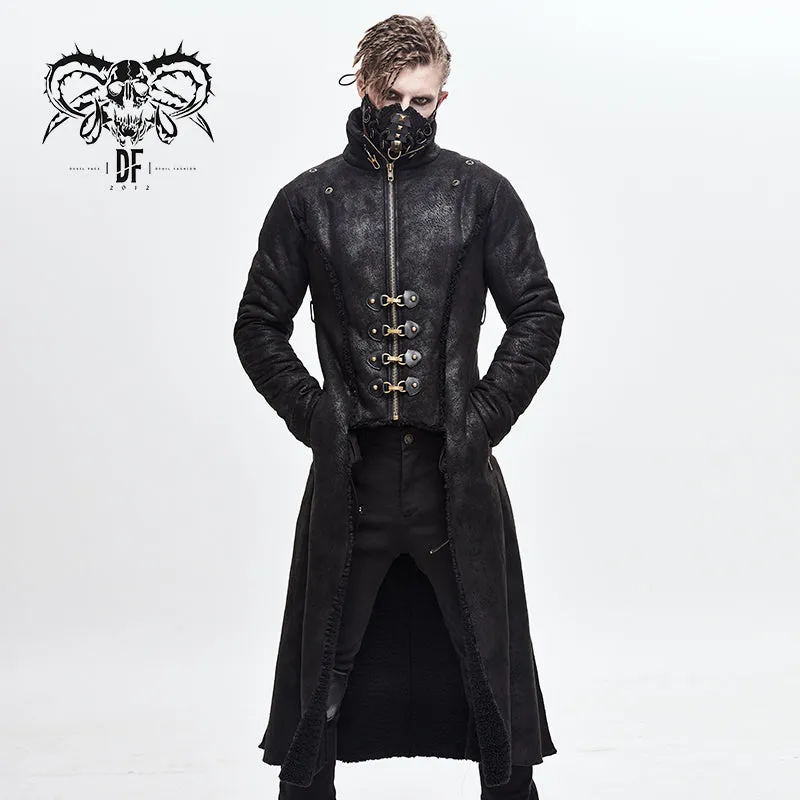 CT150 short front and long back punk fur warm men coat with detachable cape collar