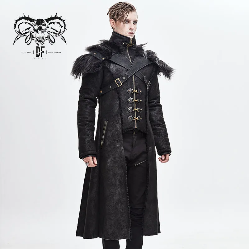 CT150 short front and long back punk fur warm men coat with detachable cape collar