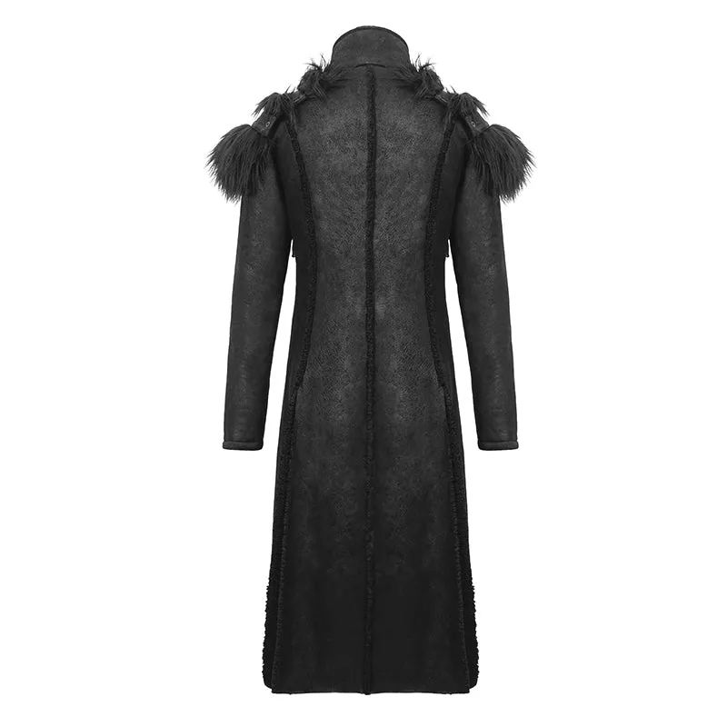 CT150 short front and long back punk fur warm men coat with detachable cape collar