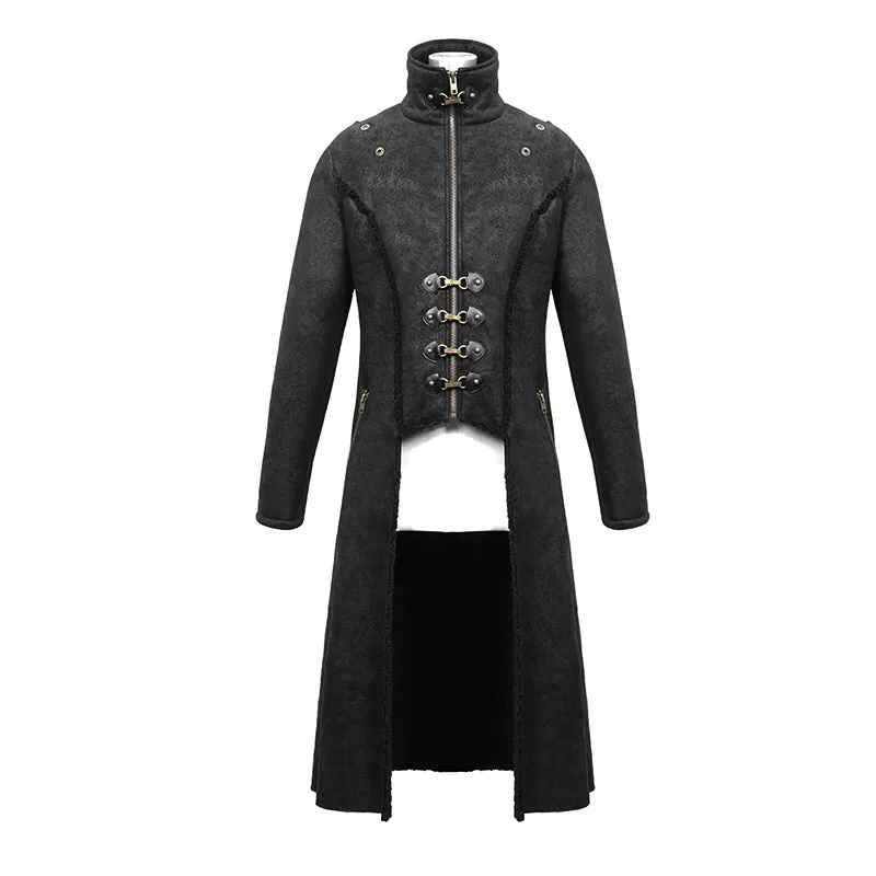 CT150 short front and long back punk fur warm men coat with detachable cape collar