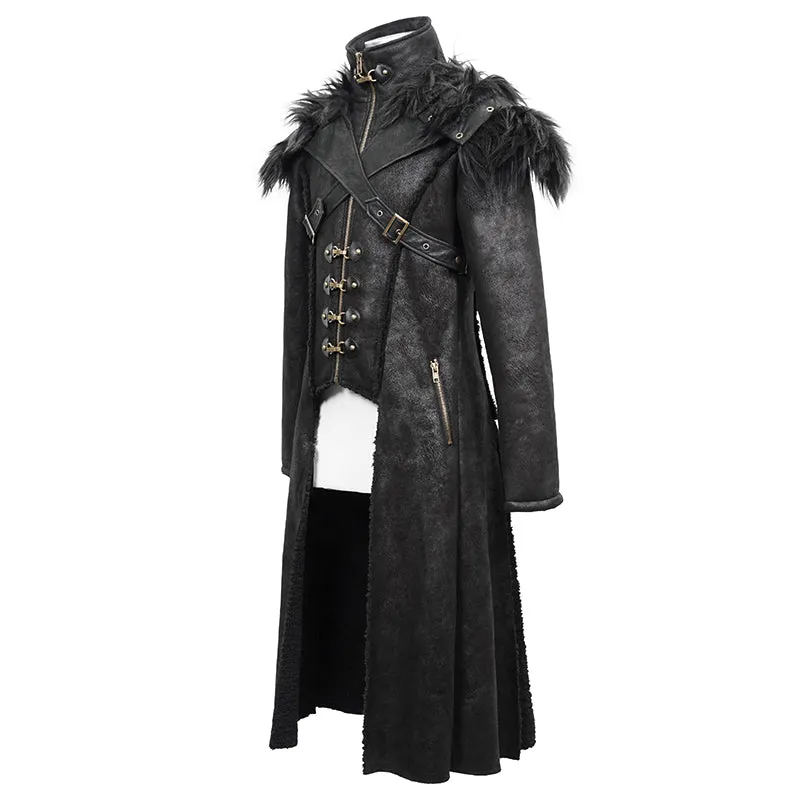 CT150 short front and long back punk fur warm men coat with detachable cape collar