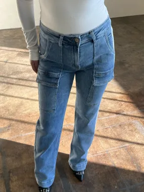 Cynthia Cargo Jeans (Medium Denim)