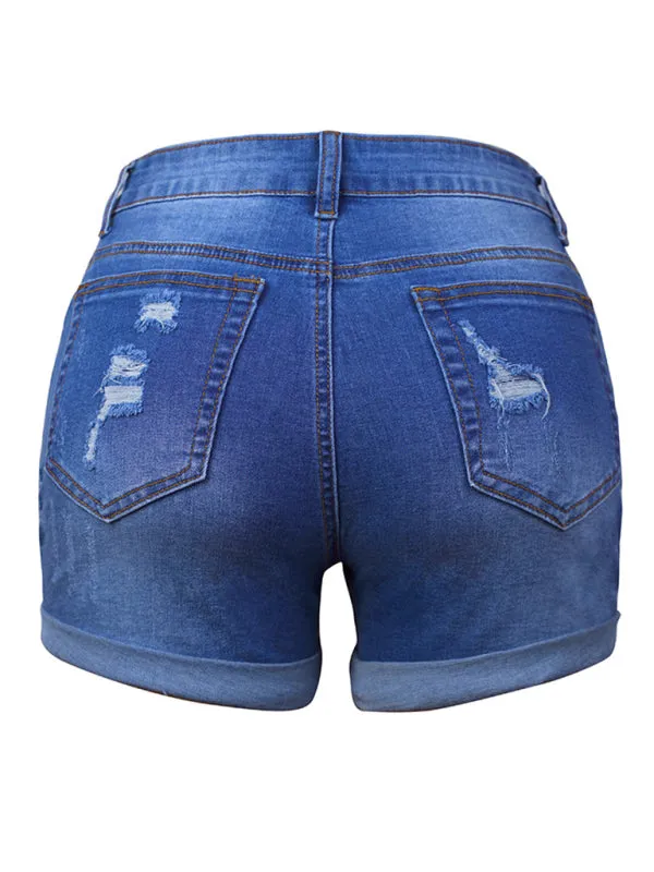 DESTROYED HIGH STRETCH DENIM SHORTS