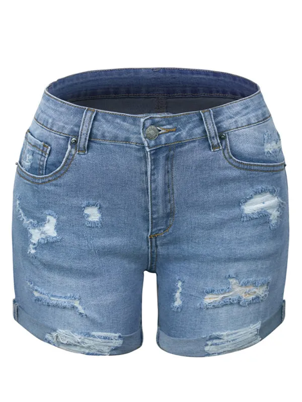 DESTROYED HIGH STRETCH DENIM SHORTS