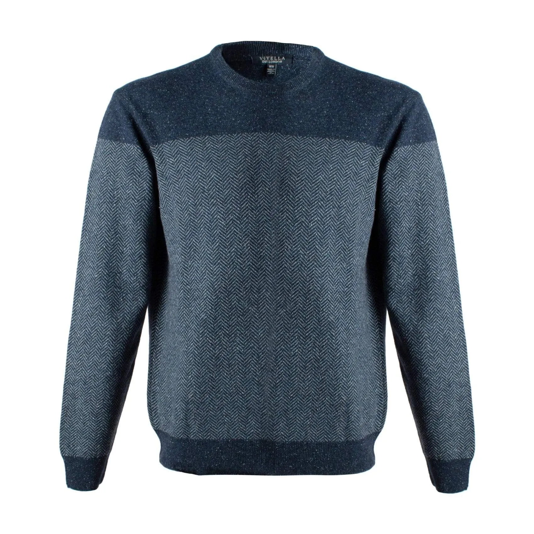 Discover Classic Style of these Blue 100% Cotton Tonal Herringbone Crewneck: Crafted with Excellence in Italy