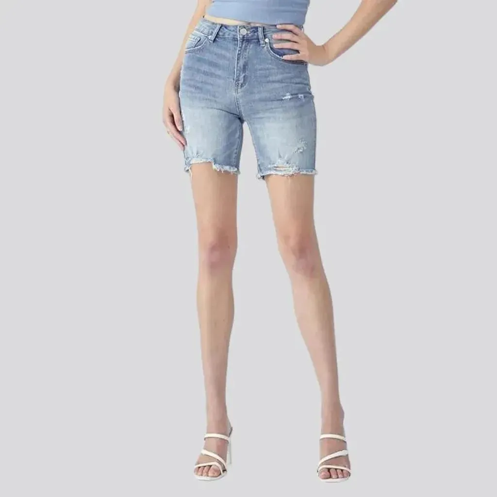 Distressed street jean shorts for ladies