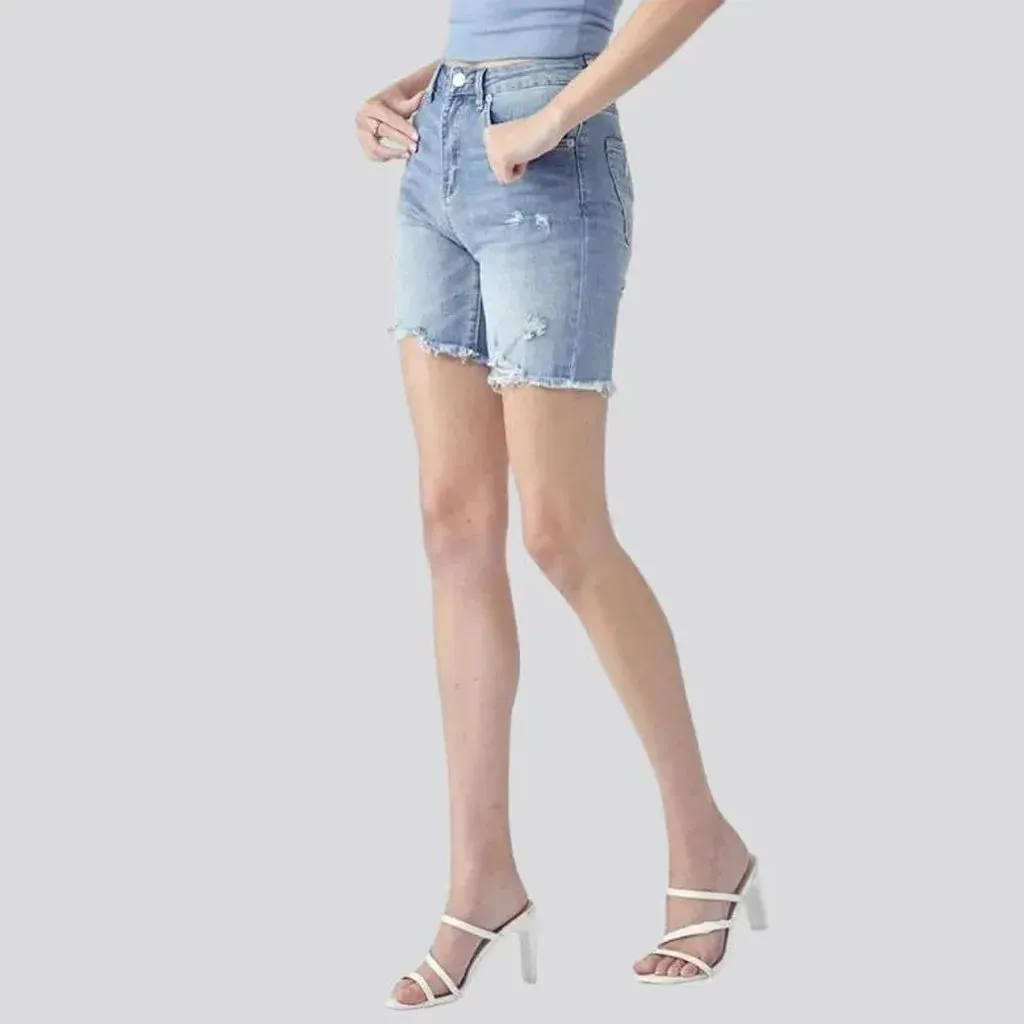 Distressed street jean shorts for ladies