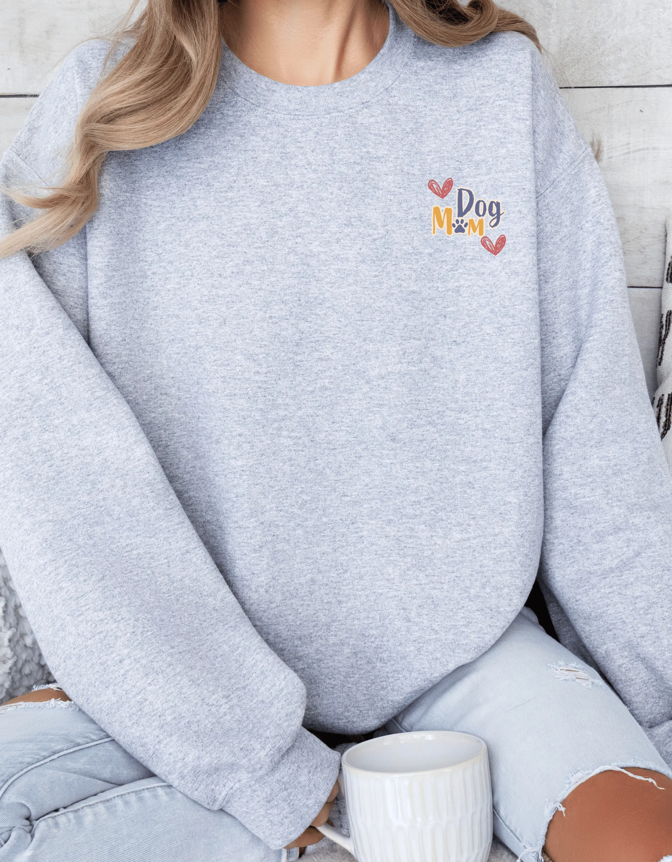 Dog Mom Crewneck Sweatshirt – College Style Dog Lover Gift for Her