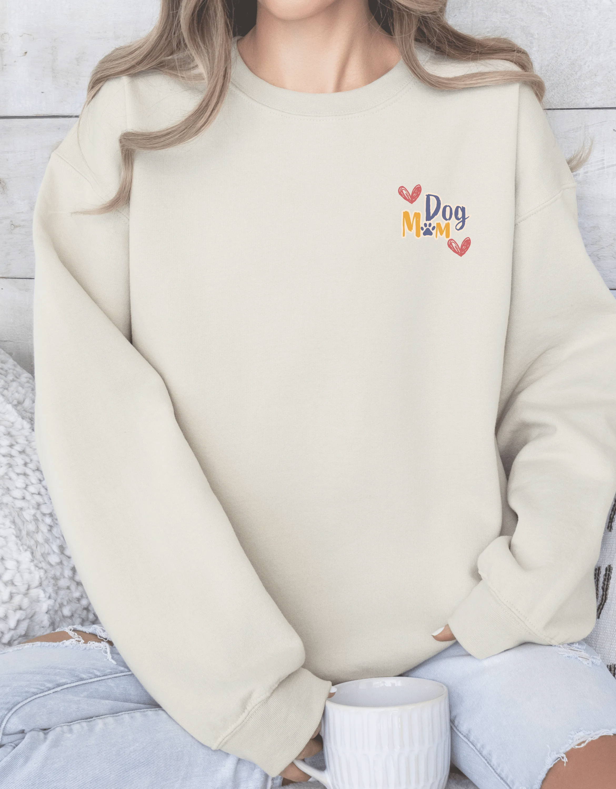 Dog Mom Crewneck Sweatshirt – College Style Dog Lover Gift for Her