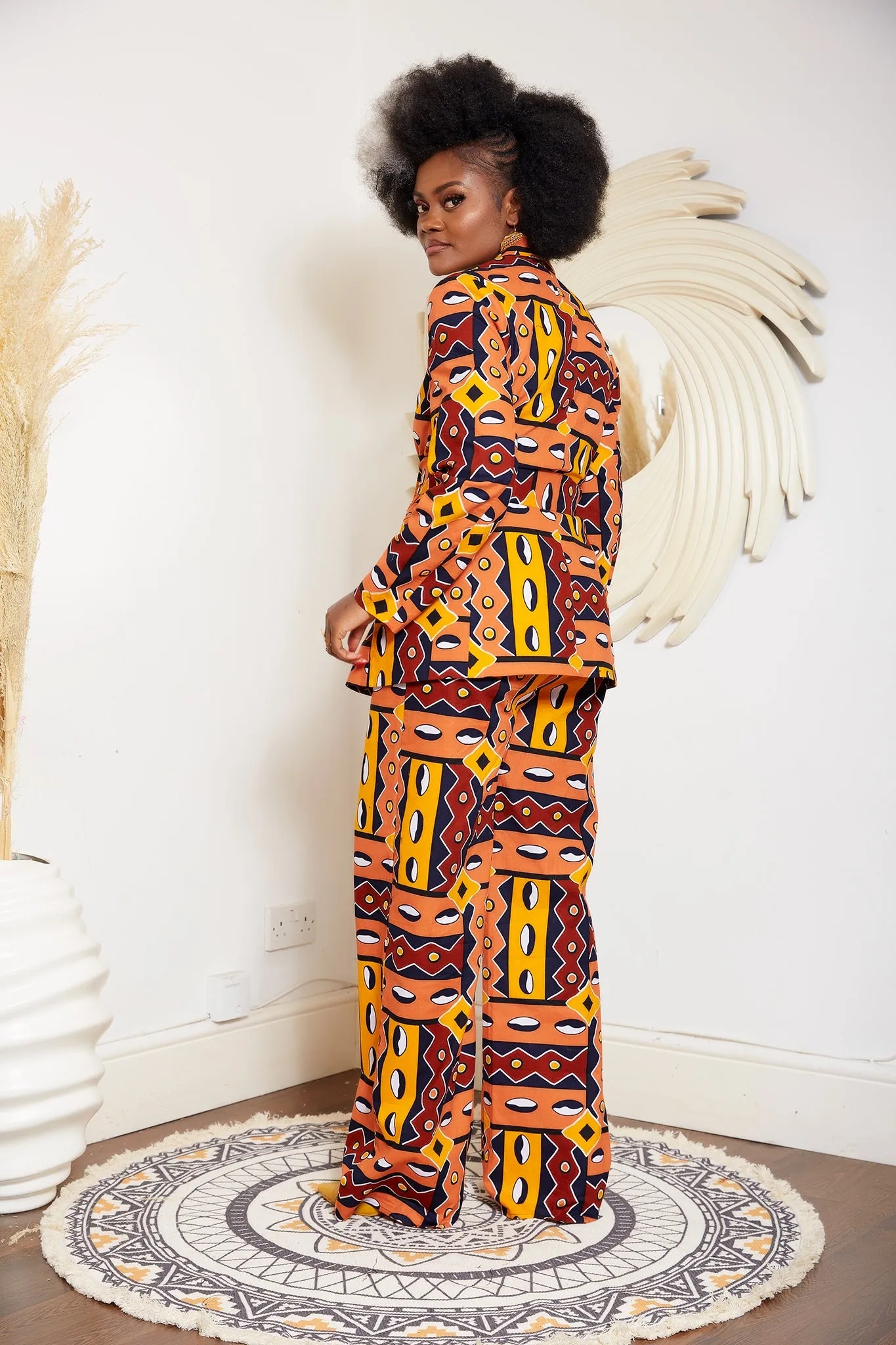 Double Breasted African Print Blazer With Detachable Belt - Malika