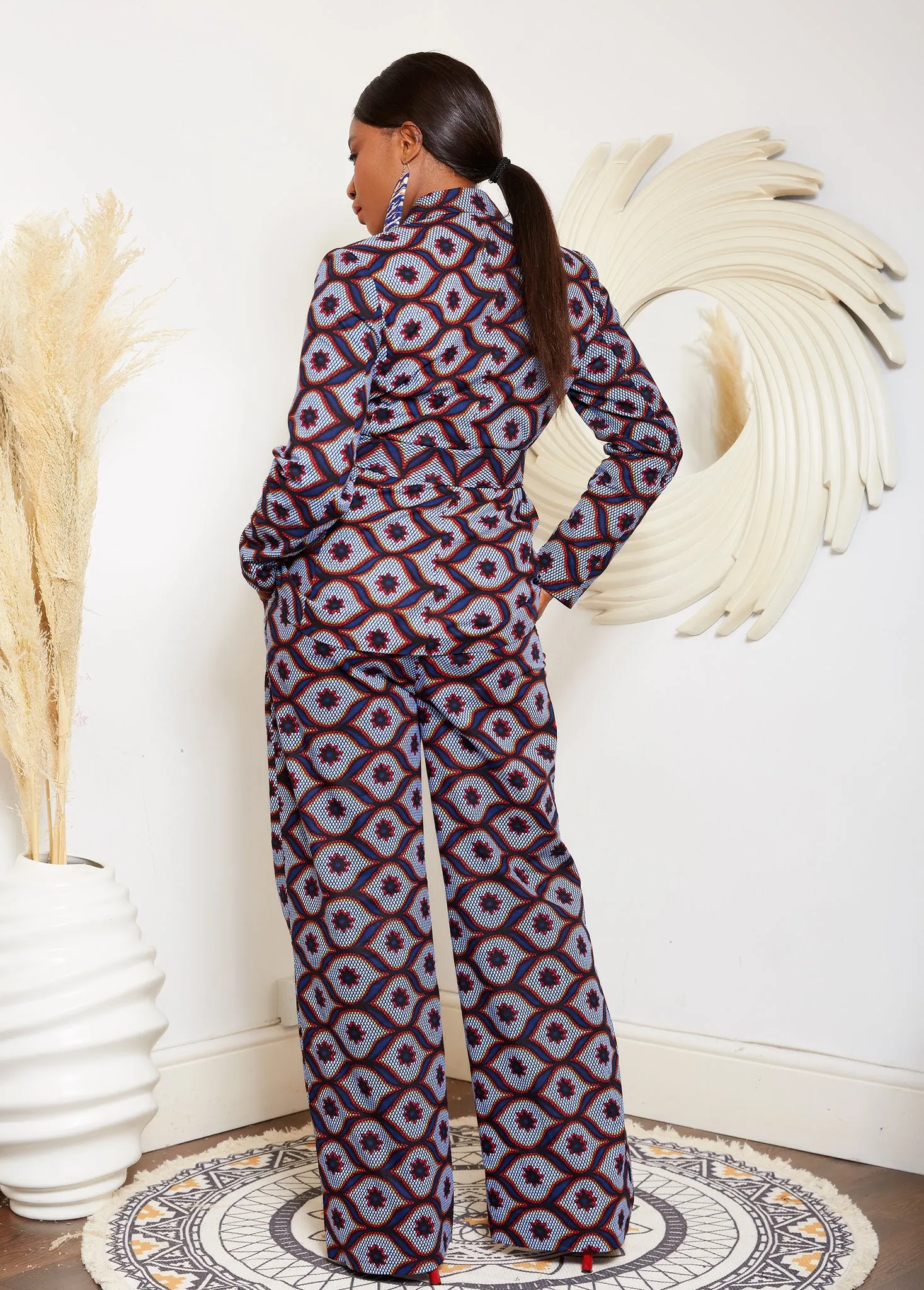 Double Breasted African Print Blazer With Detachable Belt - Naya