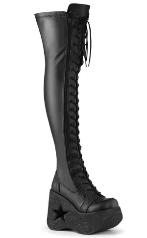 DYNAMITE-300 Black Matte Thigh High Boots