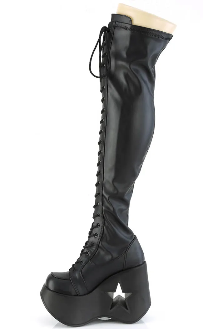 DYNAMITE-300 Black Matte Thigh High Boots