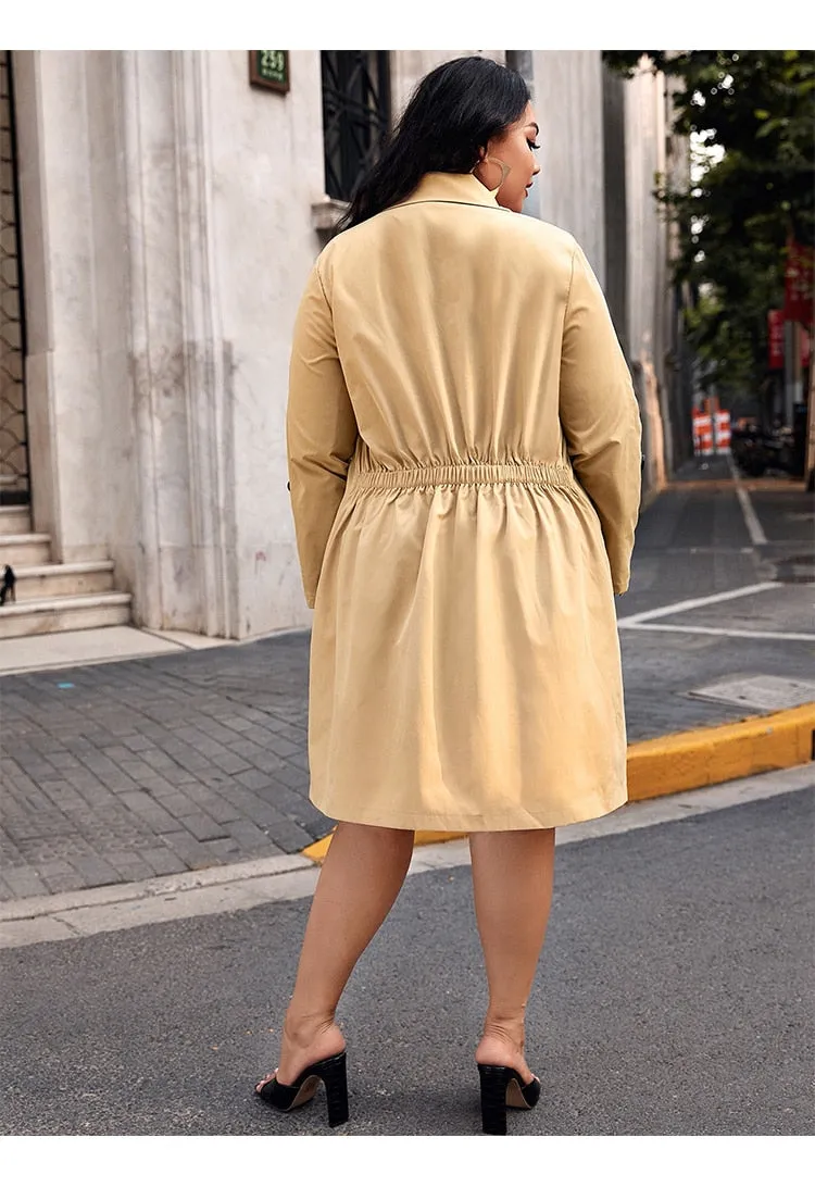 Elegant Rear Elastic Waist Single Button Rollable Sleeve Casual Straight Coat