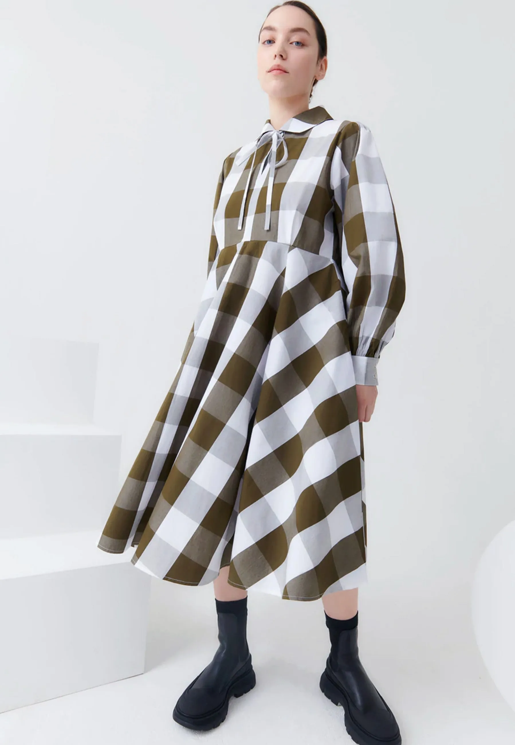 Ella Dress - khaki check