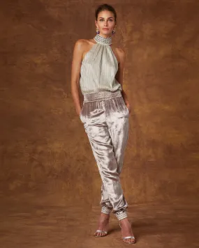 Emma Velvet Harem Jogger Pant in Foggy Gray