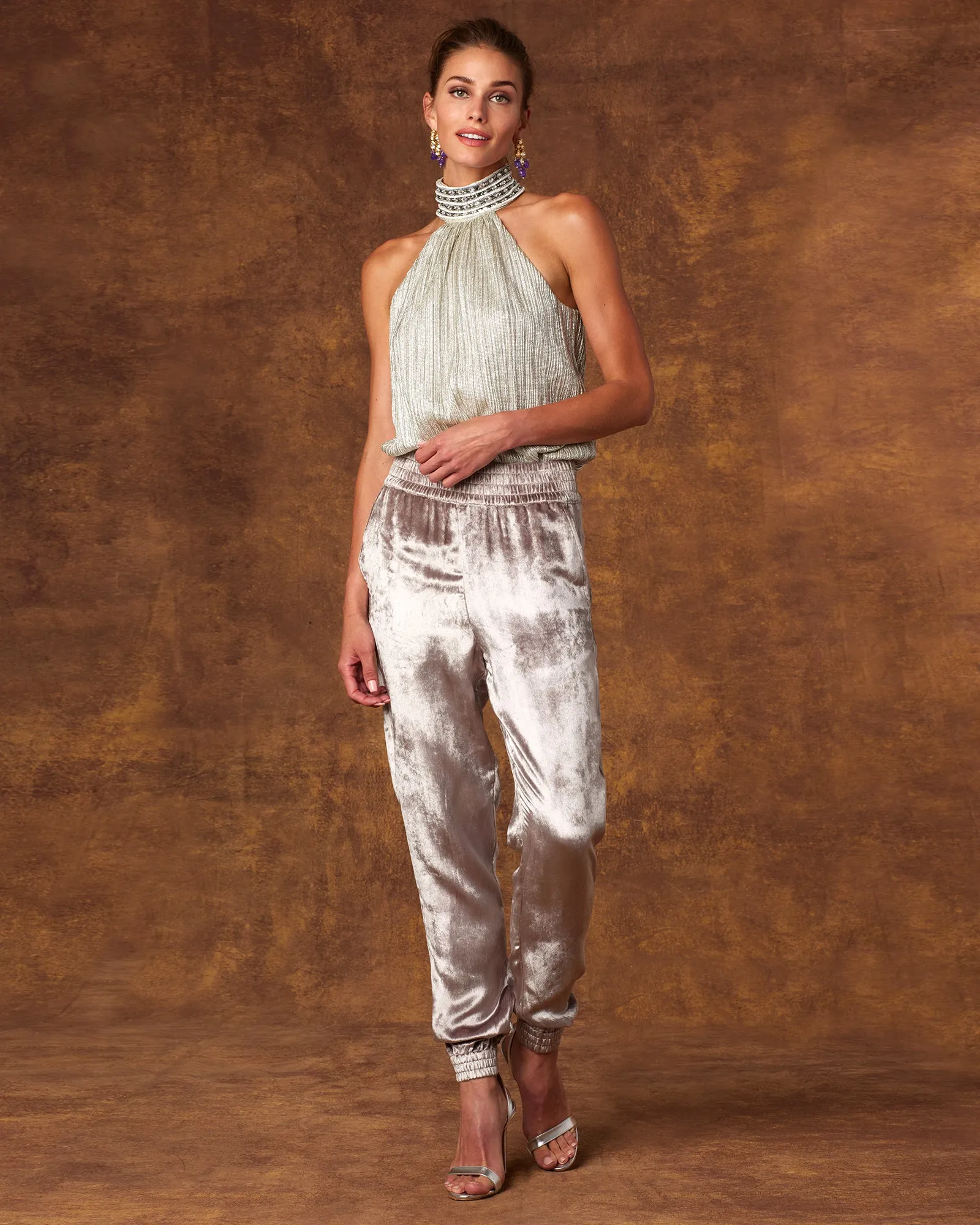 Emma Velvet Harem Jogger Pant in Foggy Gray