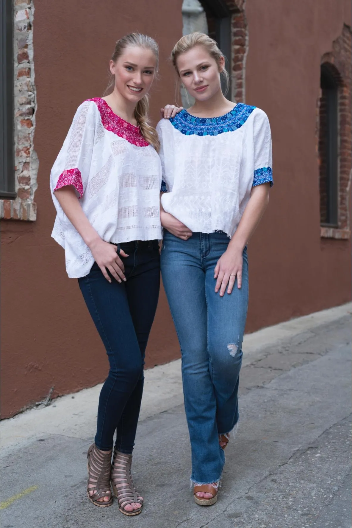 Evelyn Embroidered Guatemalan Top - White, Pink