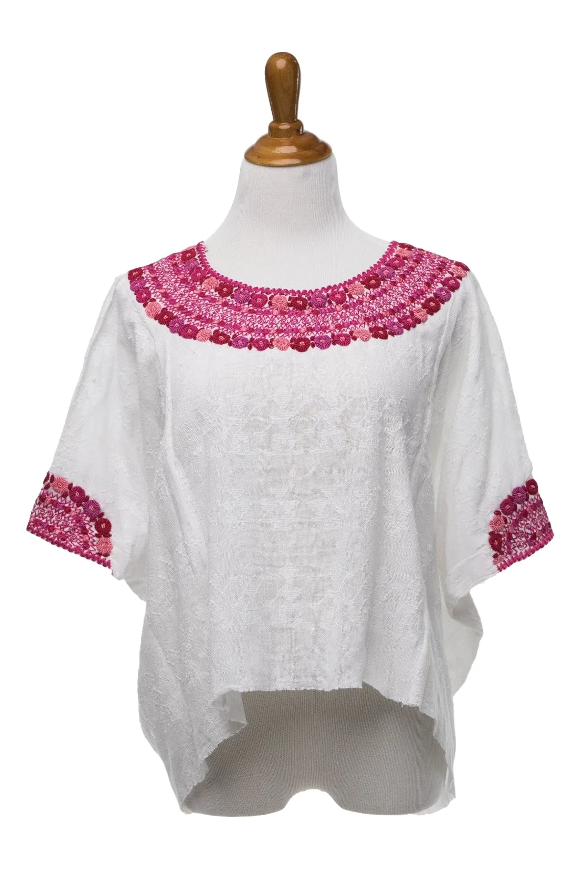 Evelyn Embroidered Guatemalan Top - White, Pink