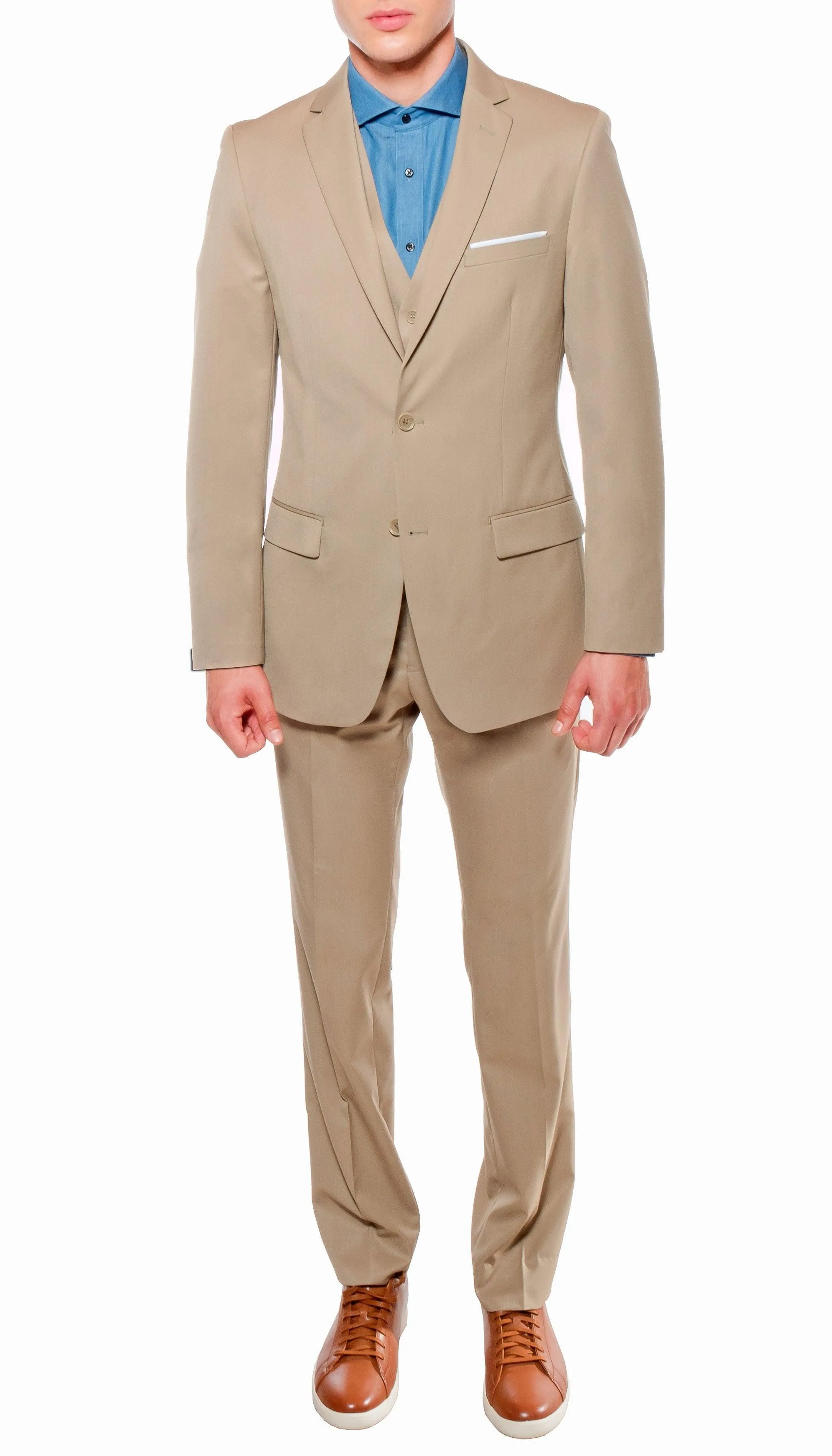 Ferrecci Mens Savannah Tan Slim Fit 3 Piece Suit