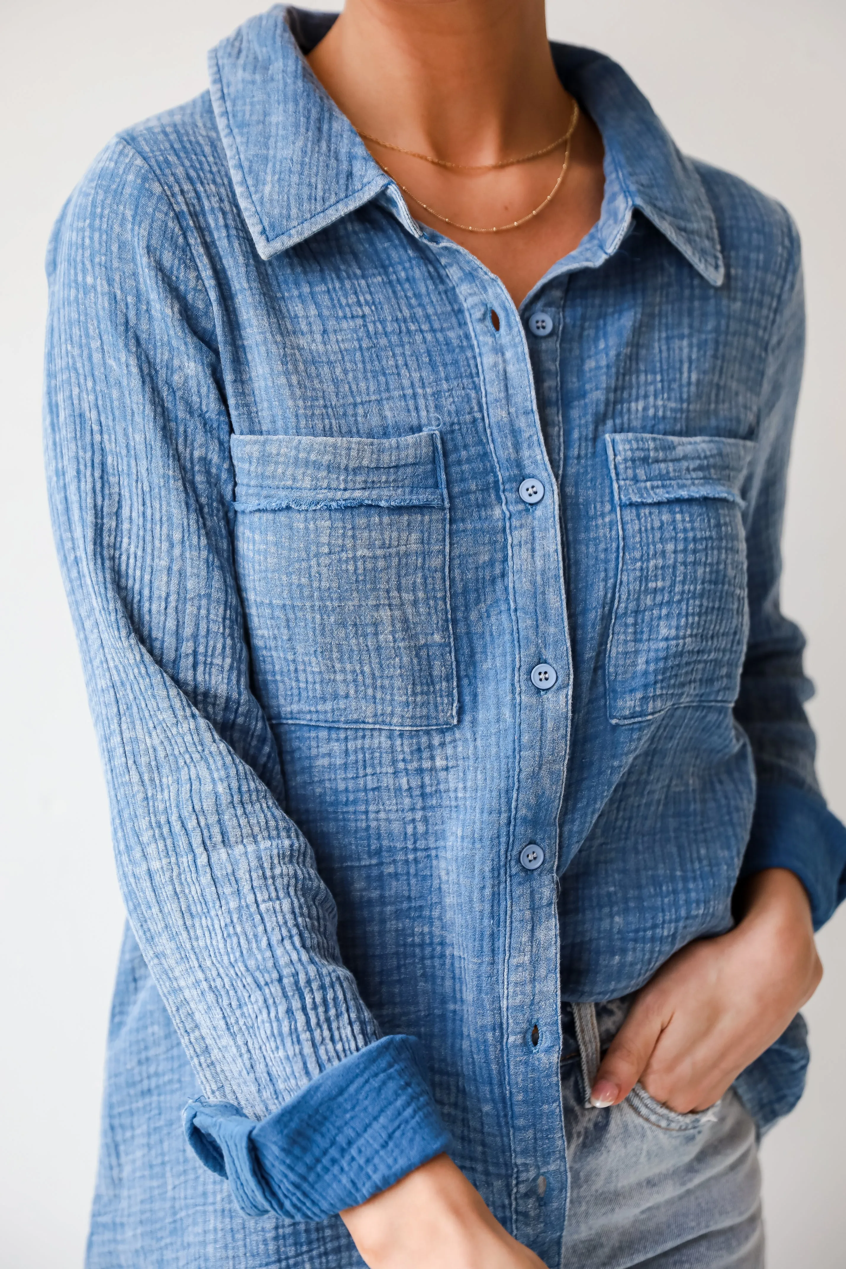 FINAL SALE - Morgan Denim Linen Button-Up Blouse - DU DEAL