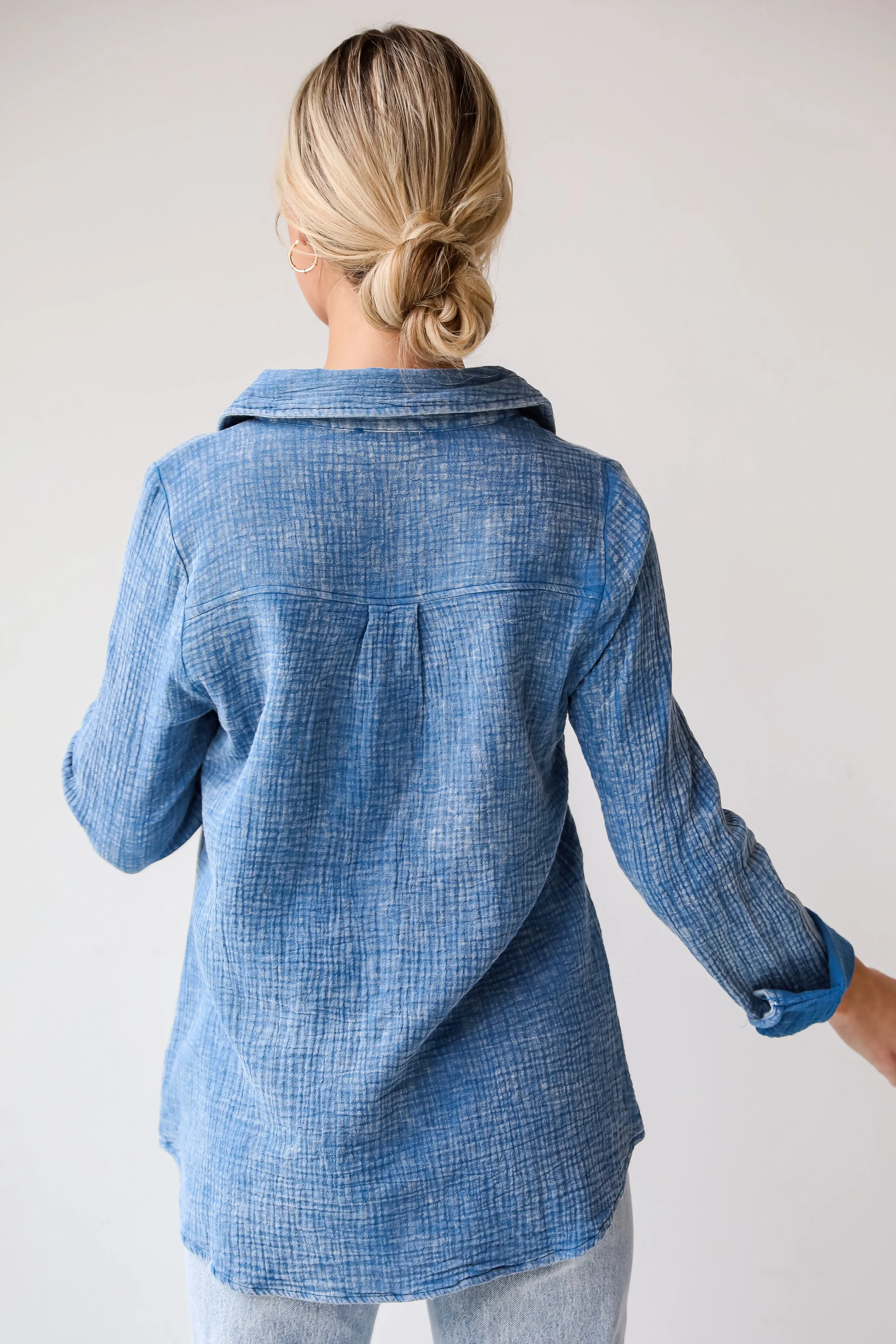 FINAL SALE - Morgan Denim Linen Button-Up Blouse - DU DEAL