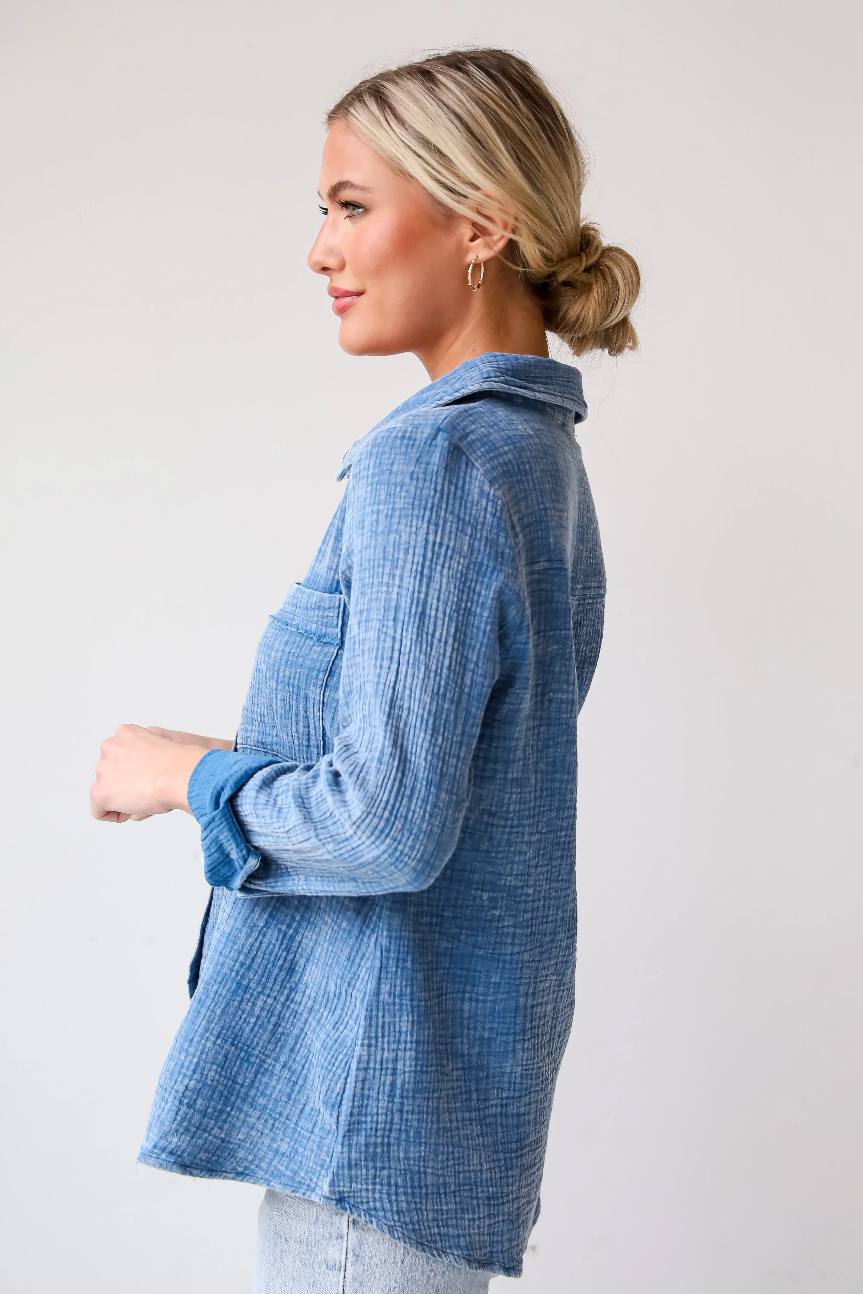 FINAL SALE - Morgan Denim Linen Button-Up Blouse - DU DEAL