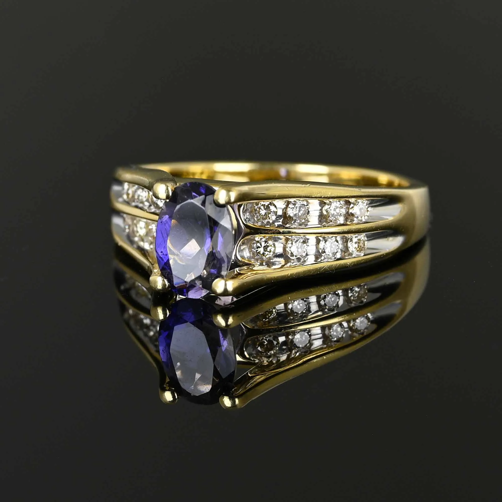 Fine 14K Gold Diamond Oval Purple Tanzanite Ring