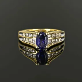 Fine 14K Gold Diamond Oval Purple Tanzanite Ring