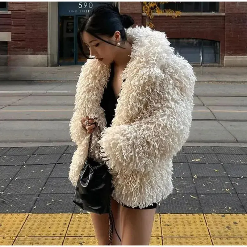 Fur coat Elegant turn-down collar