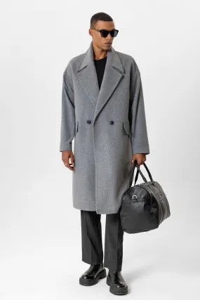 Gray Wool-Blend Double-Breasted Men's Coat - Wessi