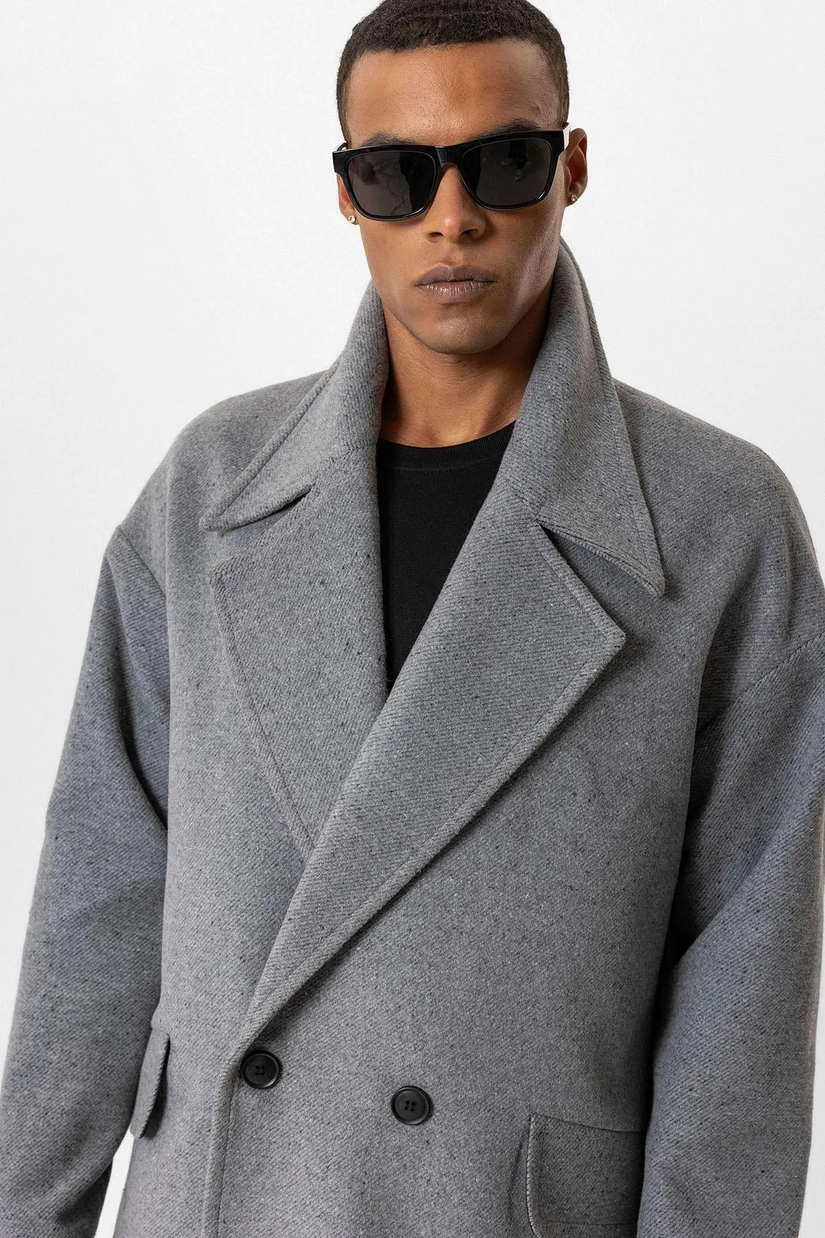 Gray Wool-Blend Double-Breasted Men's Coat - Wessi