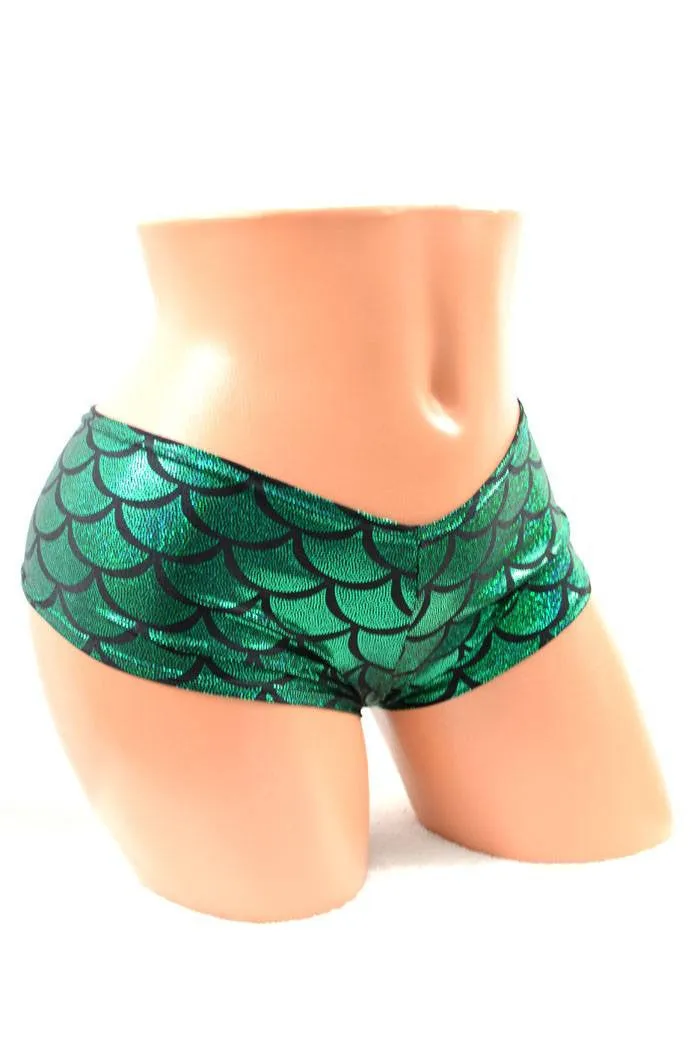 Green Mermaid Scale Cheeky Booty Shorts