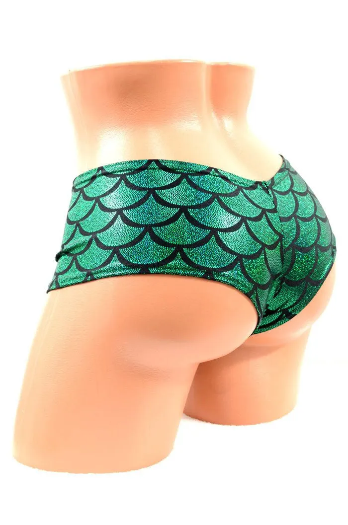 Green Mermaid Scale Cheeky Booty Shorts