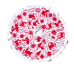 Hand-Embroidered Otomi Christmas Tree Skirt from Mexico