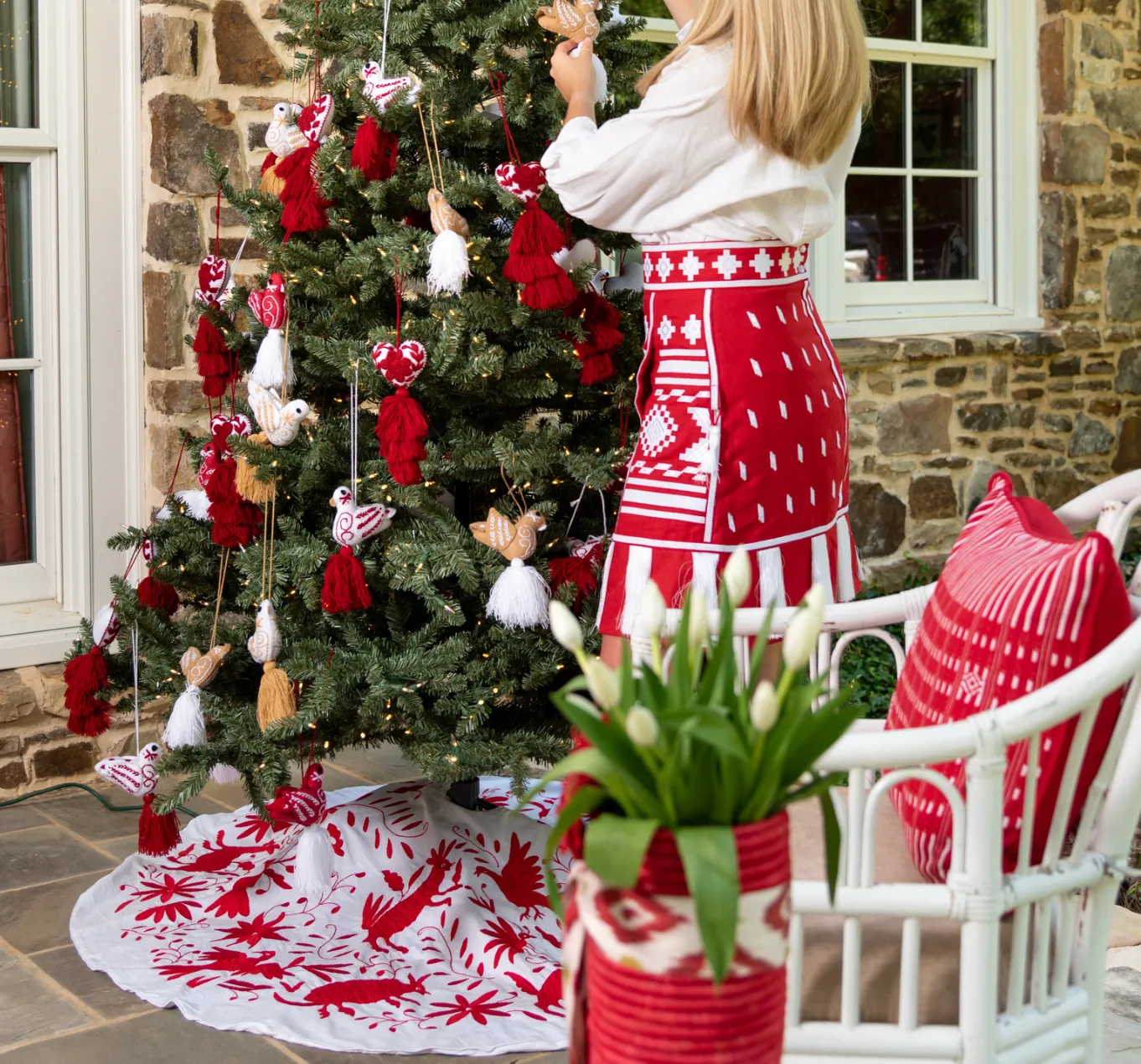 Hand-Embroidered Otomi Christmas Tree Skirt from Mexico