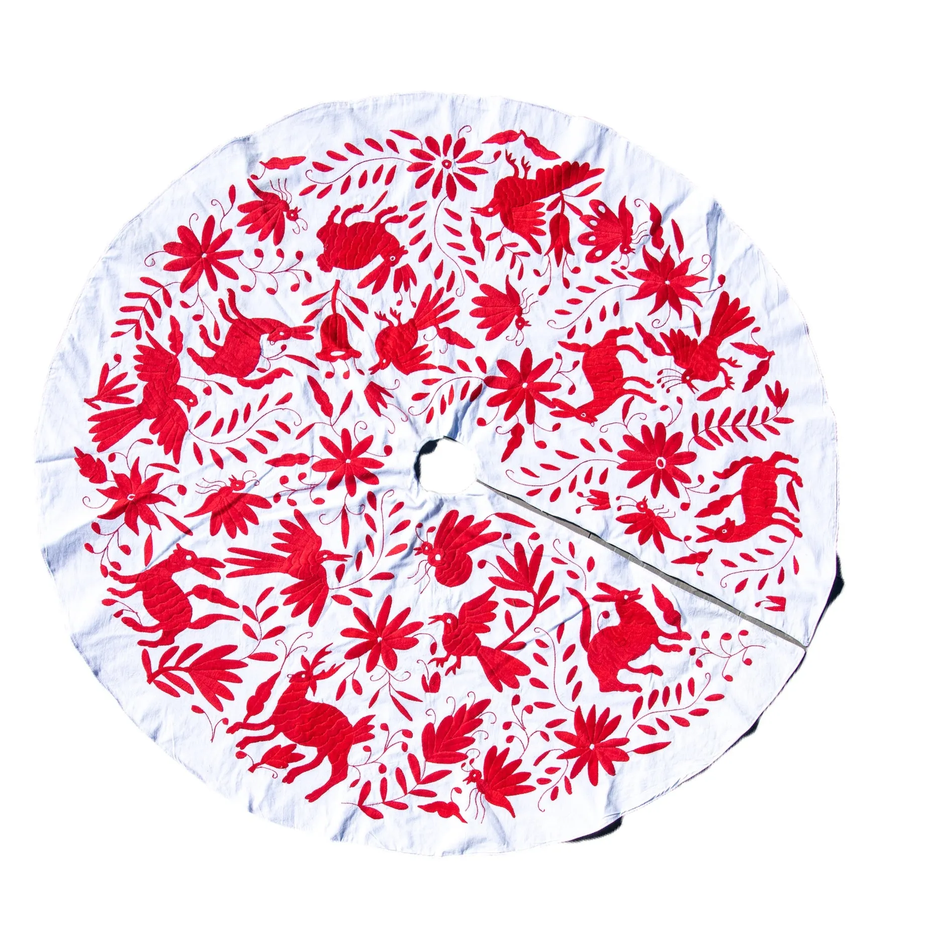 Hand-Embroidered Otomi Christmas Tree Skirt from Mexico