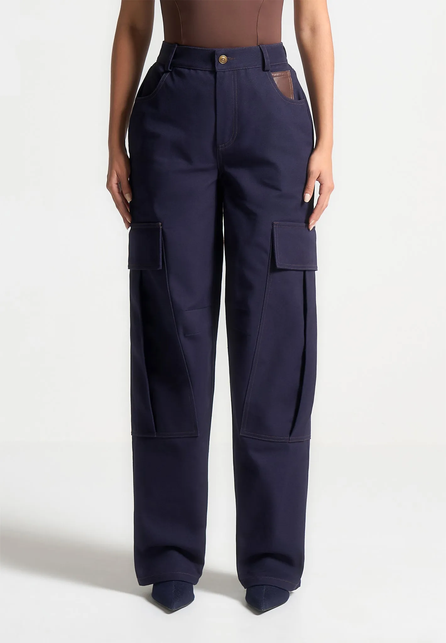 High Rise Drill Cargo Pants - Indigo