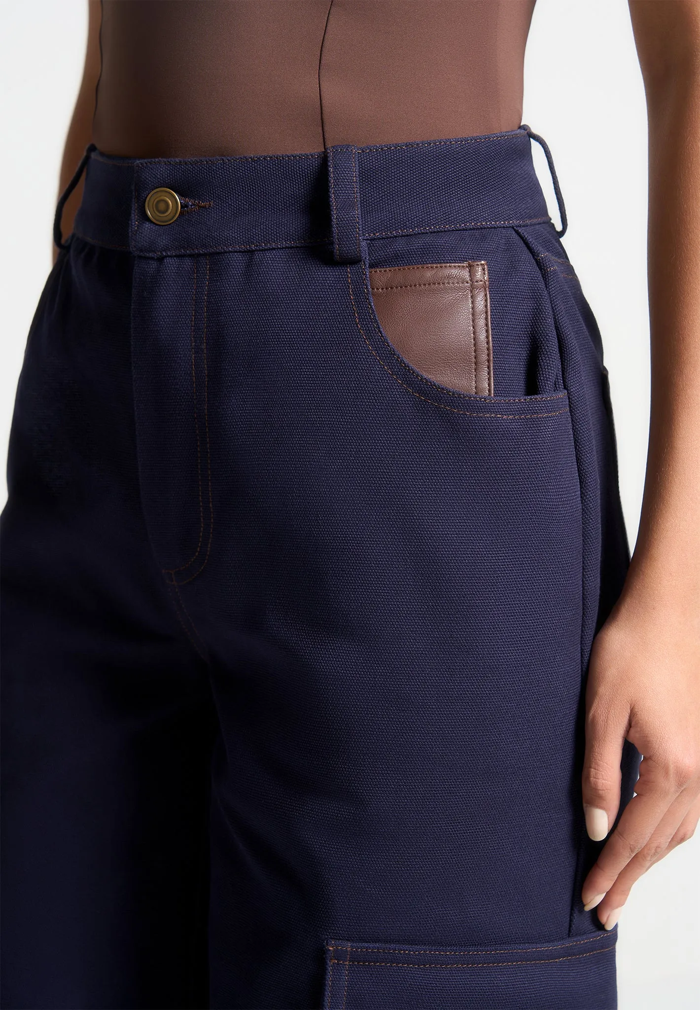 High Rise Drill Cargo Pants - Indigo